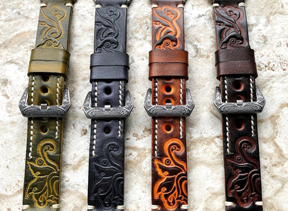 Black and Gray Band for Samsung Watch 7 6 5 4 40mm 44 45mm Classic 42 43mm 46mm 47mm Embossed Leather Bracelet Wristband Strap Pins Tool B20