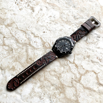 Garmin Dark Brown Band for Vivomove 3, HR, Trend Luxe Sport Style Models Embossed Handmade Premium Leather Bracelet Pins Buckle Tool B20