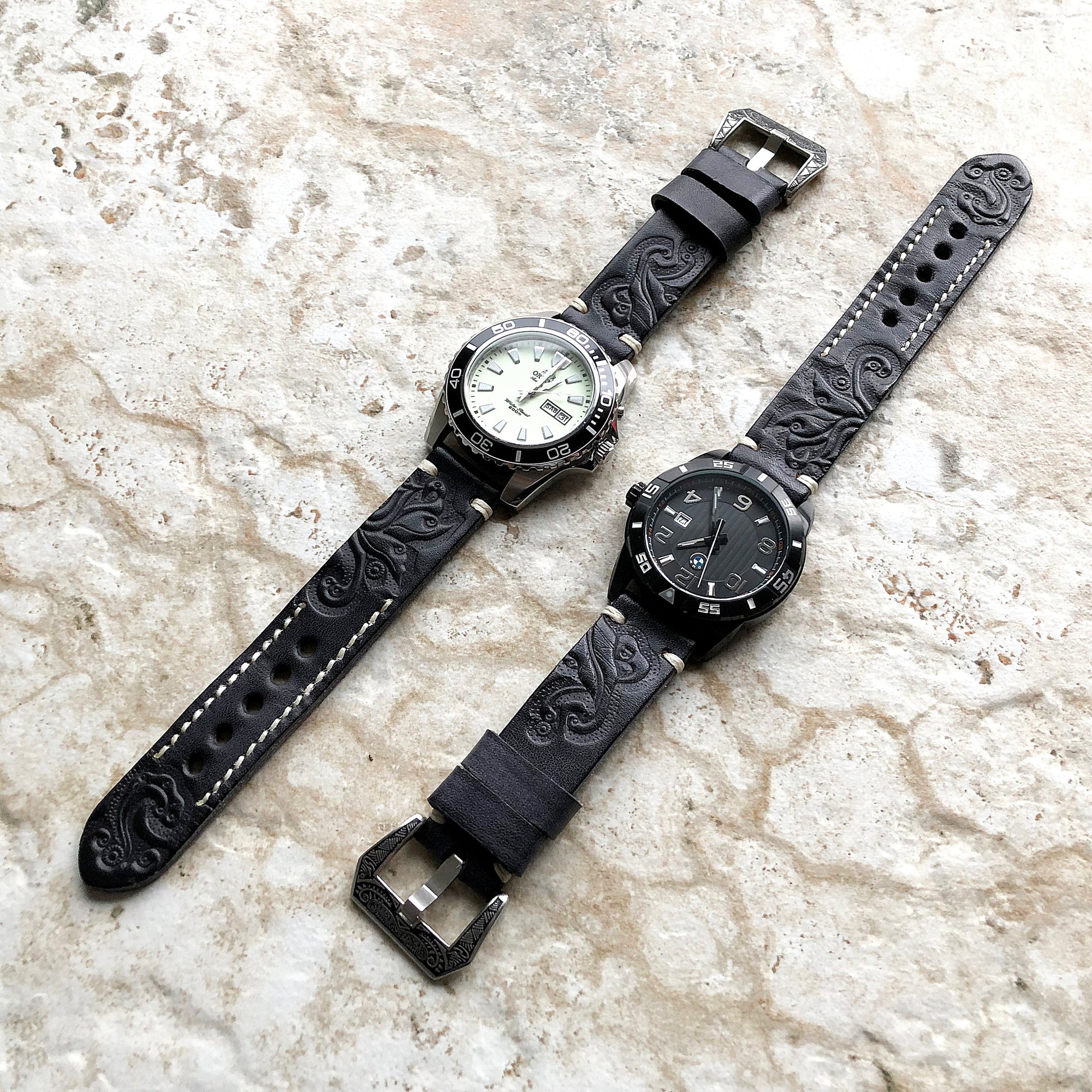 Garmin Black and Gray Band for Approach S12 S40 S42 CT10 Bundle Tooled Embossed Engraved Handmade Leather Bracelet Pins Buckle Tool B20