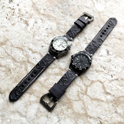 Garmin Black and Gray Band for Approach S12 S40 S42 CT10 Bundle Tooled Embossed Engraved Handmade Leather Bracelet Pins Buckle Tool B20