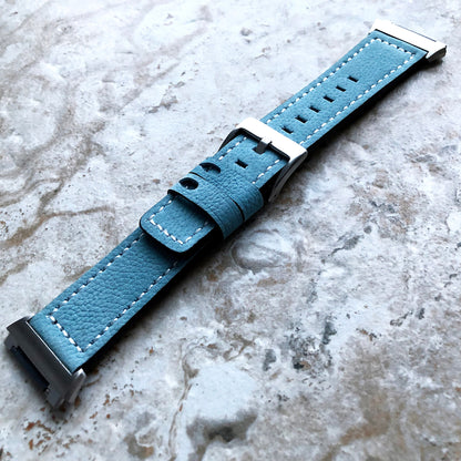 Fitbit Ionic Light Blue Soft Leather Band Strap with White Stitches for Watch Band Strap Quick Release Adapters in Silver Rose Gold Black