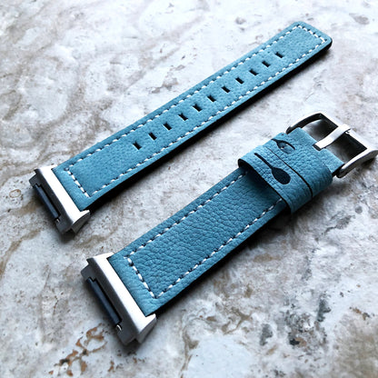 Fitbit Ionic Light Blue Soft Leather Band Strap with White Stitches for Watch Band Strap Quick Release Adapters in Silver Rose Gold Black