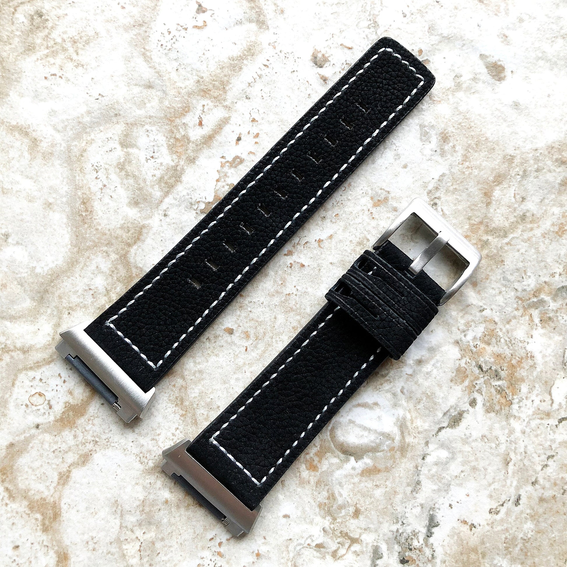 Fitbit Ionic Black Suede Soft Leather Band Strap with White Stitches for Watch Band Strap Quick Release Adapters in Silver Rose Gold Black