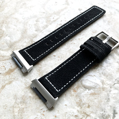 Fitbit Ionic Black Suede Soft Leather Band Strap with White Stitches for Watch Band Strap Quick Release Adapters in Silver Rose Gold Black