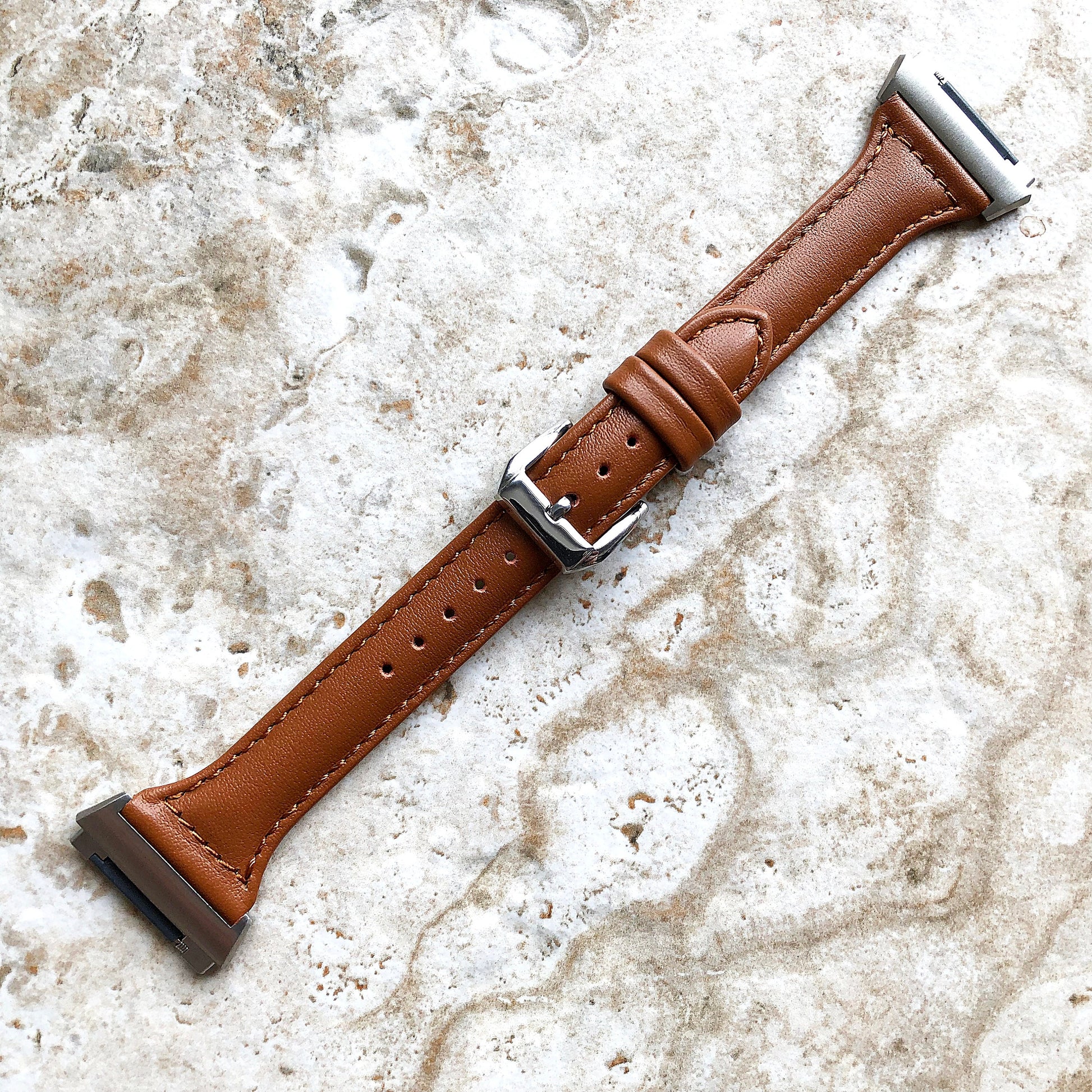 Fitbit Ionic Brown Color Slim Elegant Soft Leather Band Strap Bracelet for Smartwatch Quick Release Adapters in Silver Rose Gold Black