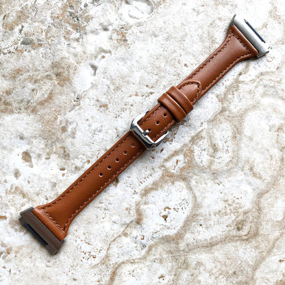 Fitbit Ionic Brown Color Slim Elegant Soft Leather Band Strap Bracelet for Smartwatch Quick Release Adapters in Silver Rose Gold Black