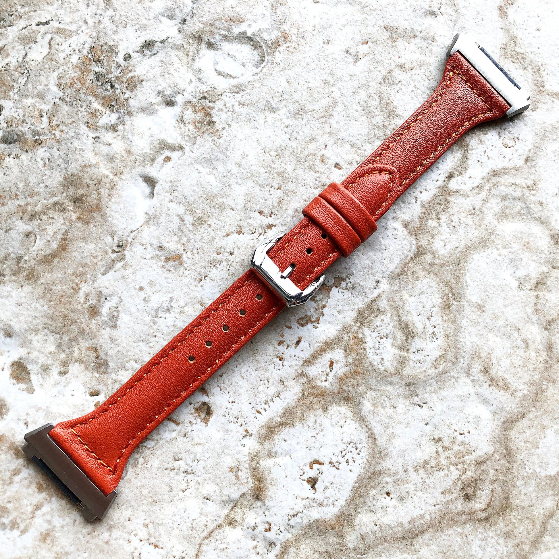 Fitbit Ionic Dark Orange Color Slim Elegant Soft Leather Band Strap Bracelet for Smartwatch Quick Release Adapters in Silver Rose Gold Black