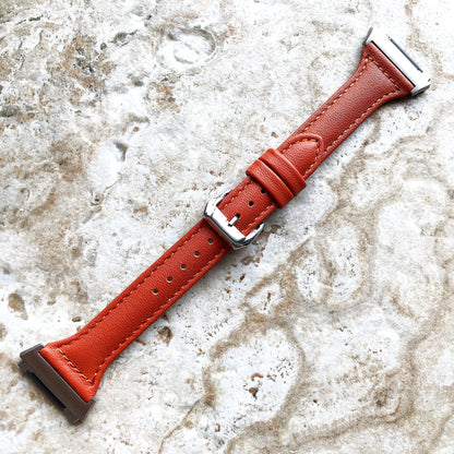 Fitbit Ionic Dark Orange Color Slim Elegant Soft Leather Band Strap Bracelet for Smartwatch Quick Release Adapters in Silver Rose Gold Black