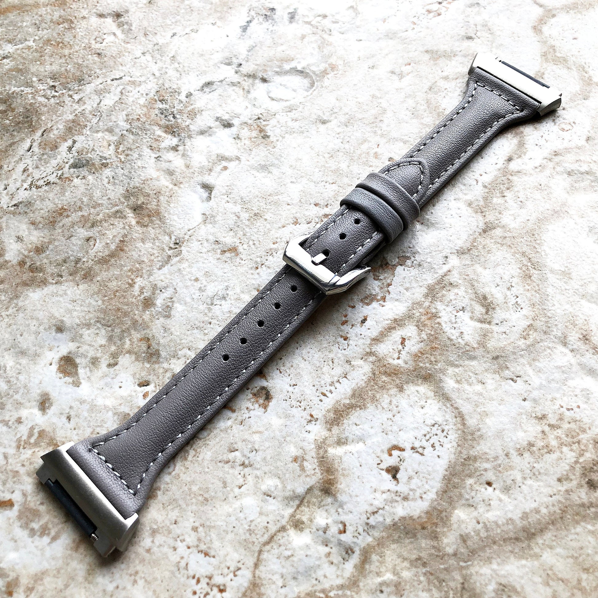 Fitbit Ionic Gray Color Slim Elegant Soft Leather Band Strap Bracelet for Smartwatch Quick Release Adapters in Silver Rose Gold Black