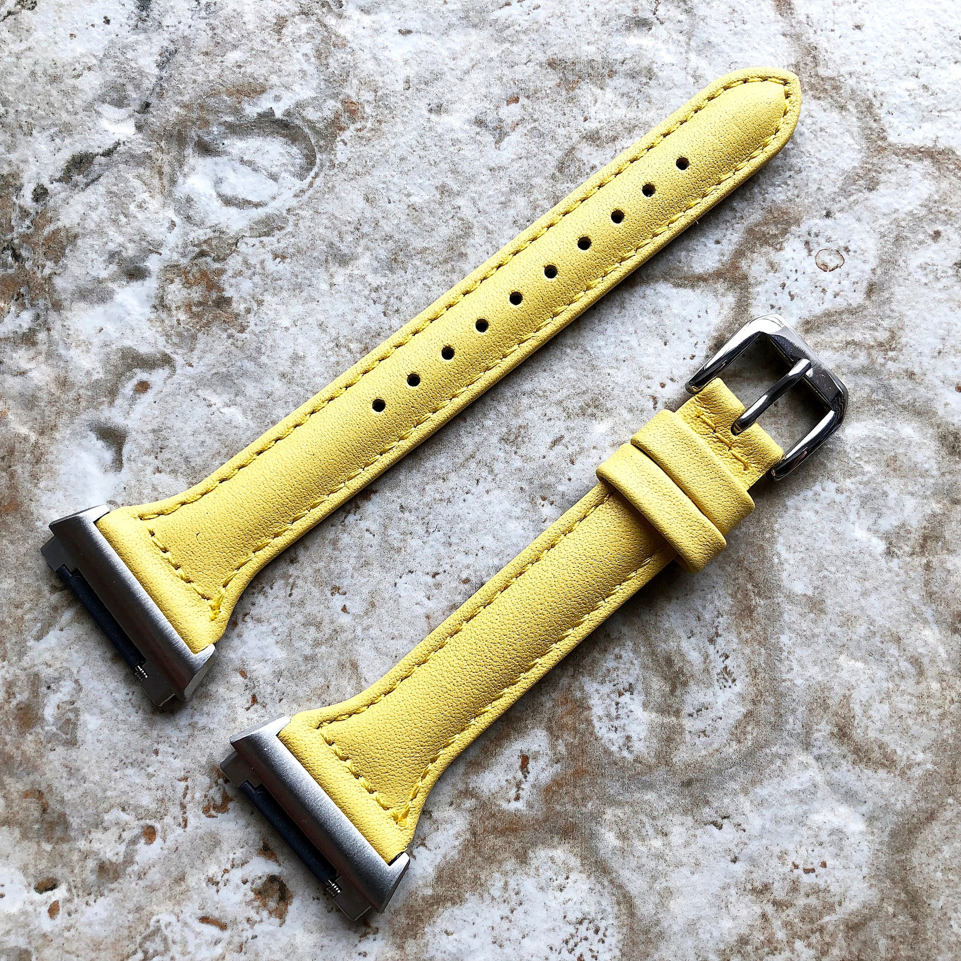 Fitbit Ionic Yellow Color Slim Elegant Soft Leather Band Strap Bracelet for Smartwatch Quick Release Adapters in Silver Rose Gold Black