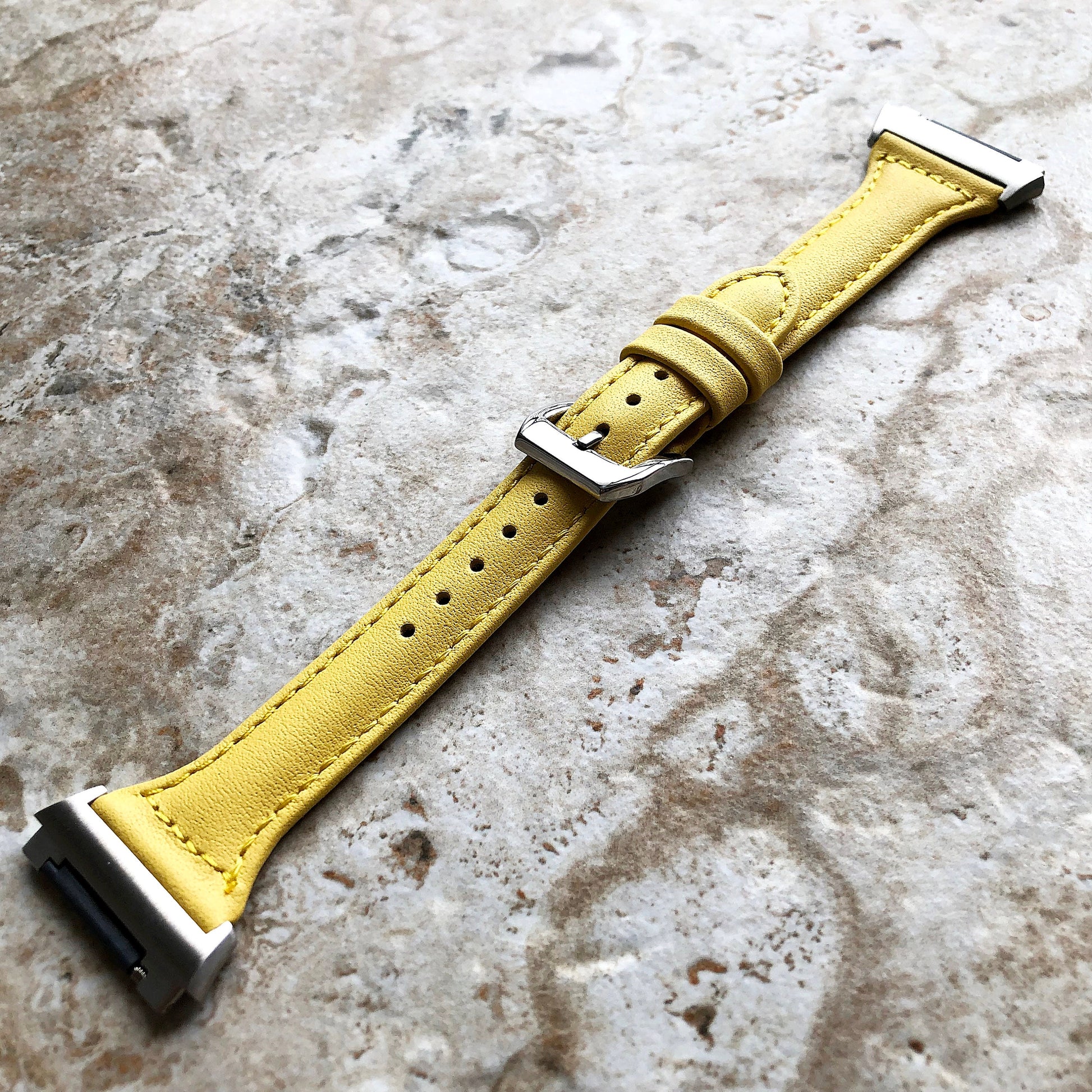 Fitbit Ionic Yellow Color Slim Elegant Soft Leather Band Strap Bracelet for Smartwatch Quick Release Adapters in Silver Rose Gold Black