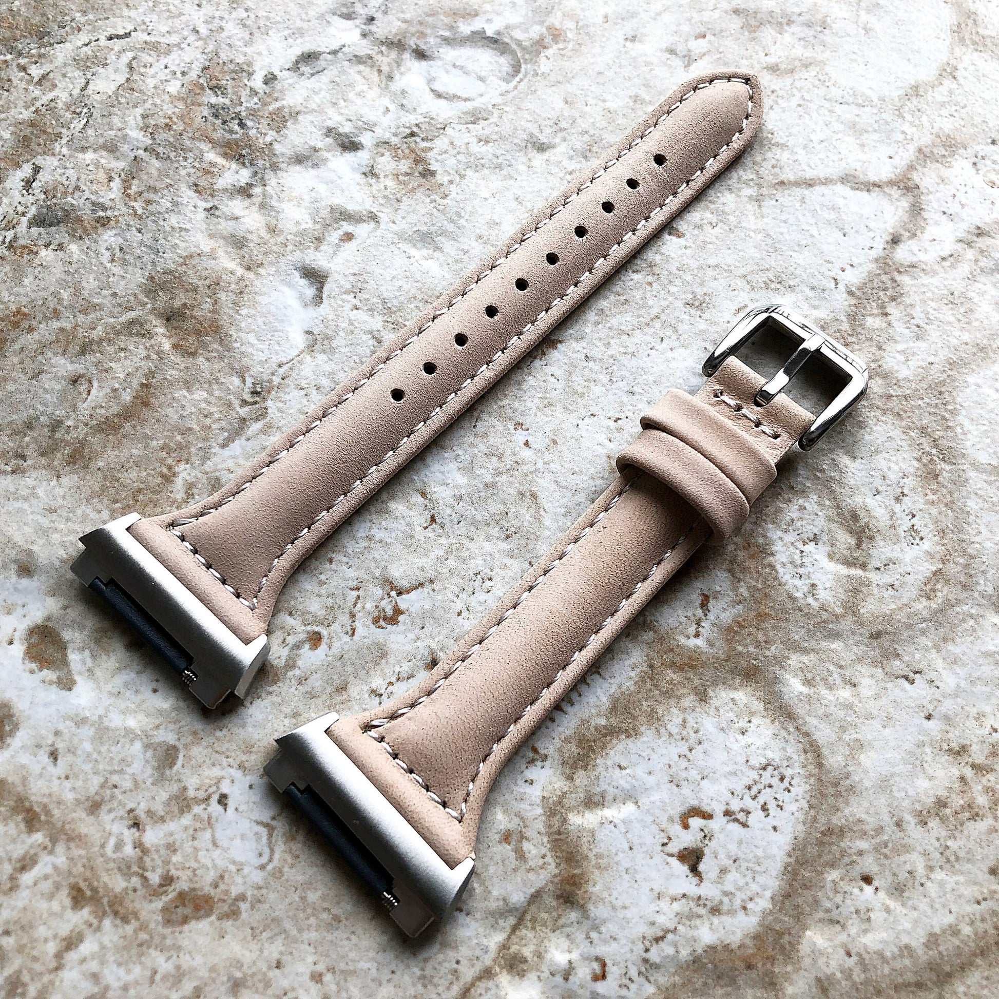 Fitbit Ionic Beige Modern Slim Elegant Soft Leather Band Strap Bracelet for Smartwatch Quick Release Adapters in Silver Rose Gold Black