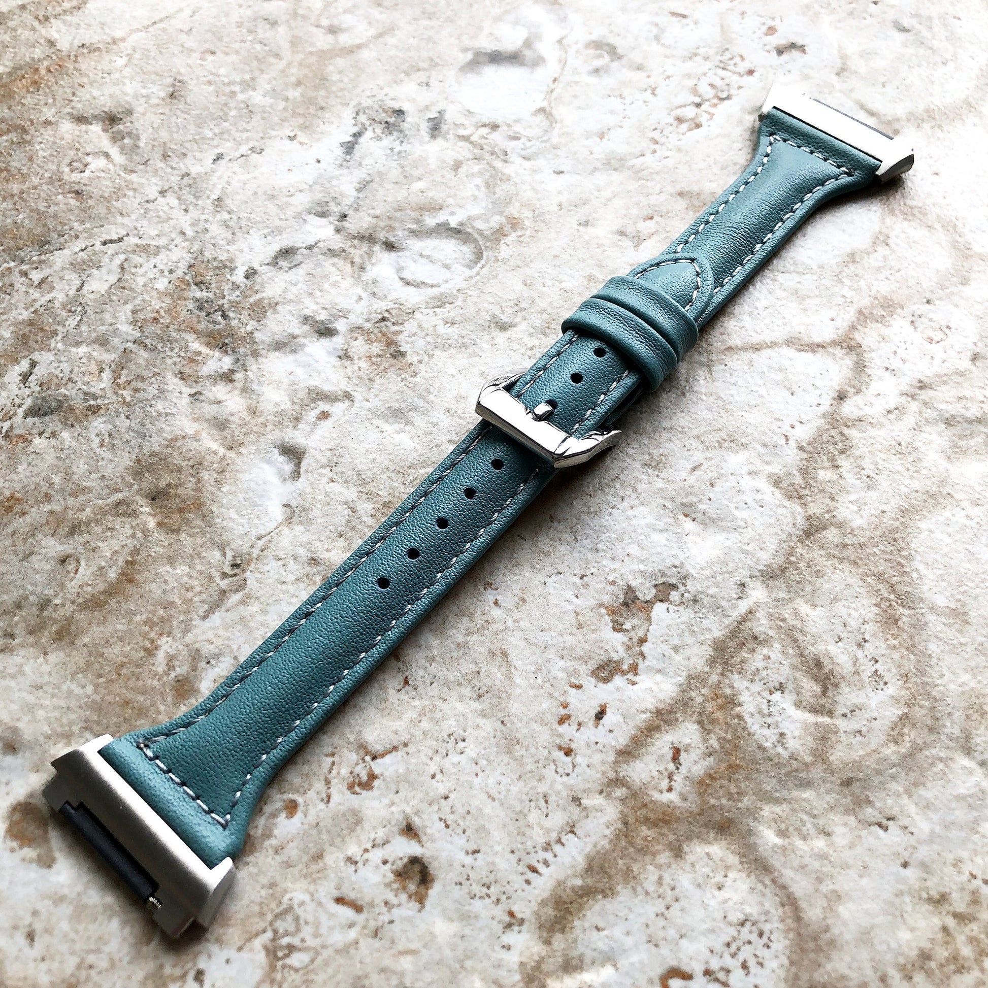 Fitbit Ionic Light Blue Color Slim Elegant Soft Leather Band Strap Bracelet for Smartwatch Quick Release Adapters in Silver Rose Gold Black