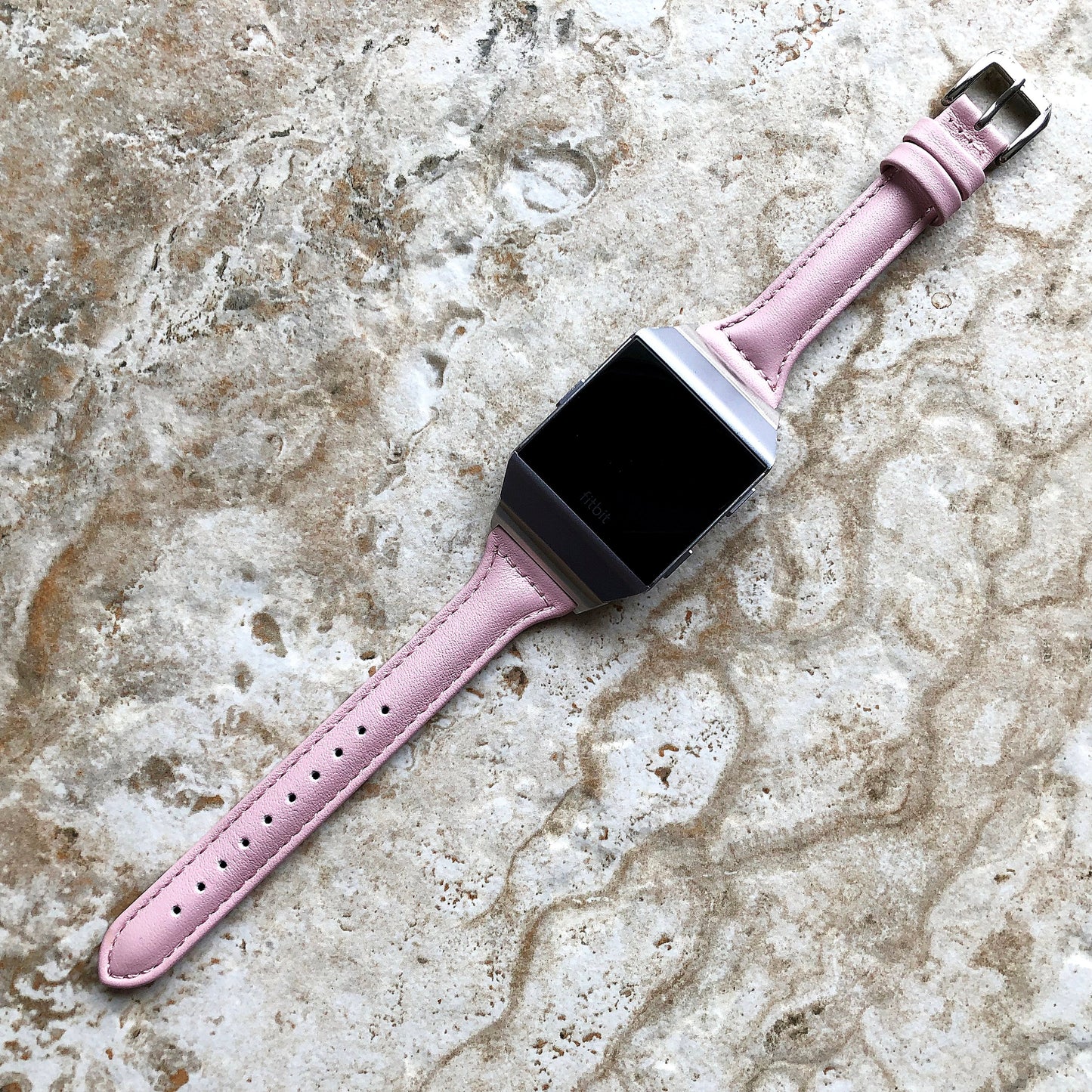 Fitbit Ionic Pink Color Slim Elegant Soft Leather Band Strap Bracelet for Smartwatch Quick Release Adapters in Silver Rose Gold Black