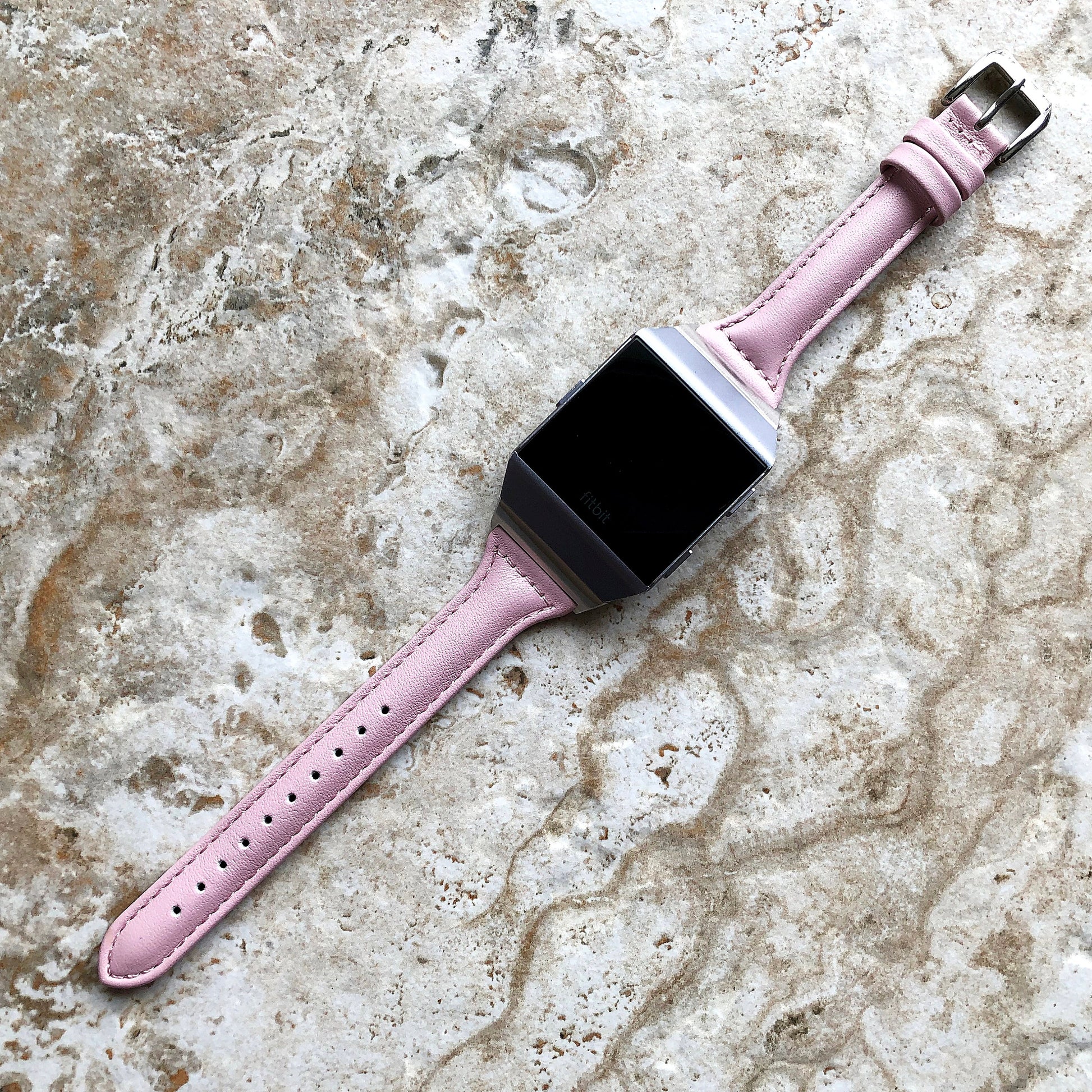 Fitbit Ionic Pink Color Slim Elegant Soft Leather Band Strap Bracelet for Smartwatch Quick Release Adapters in Silver Rose Gold Black