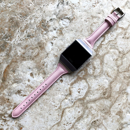Fitbit Ionic Pink Color Slim Elegant Soft Leather Band Strap Bracelet for Smartwatch Quick Release Adapters in Silver Rose Gold Black