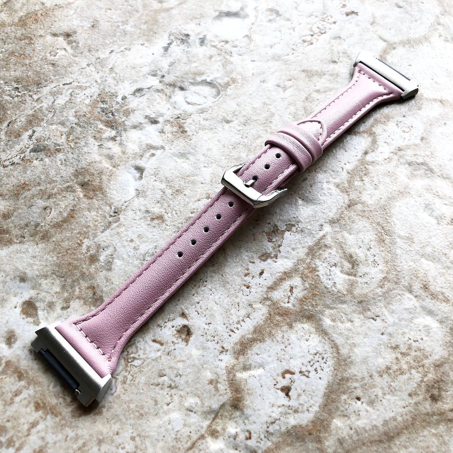 Fitbit Ionic Pink Color Slim Elegant Soft Leather Band Strap Bracelet for Smartwatch Quick Release Adapters in Silver Rose Gold Black