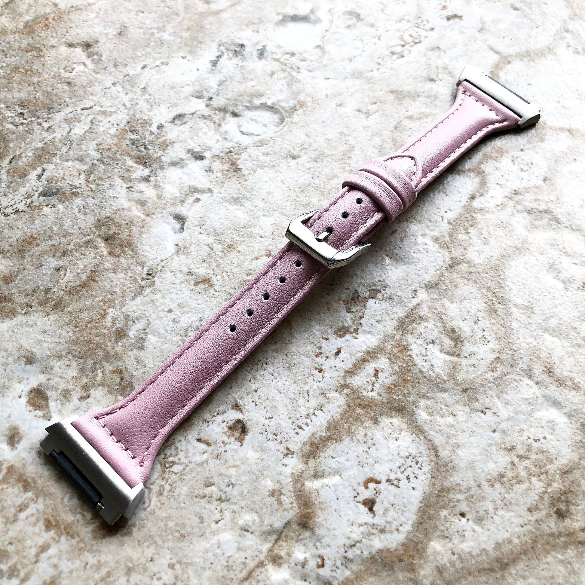 Fitbit Ionic Pink Color Slim Elegant Soft Leather Band Strap Bracelet for Smartwatch Quick Release Adapters in Silver Rose Gold Black