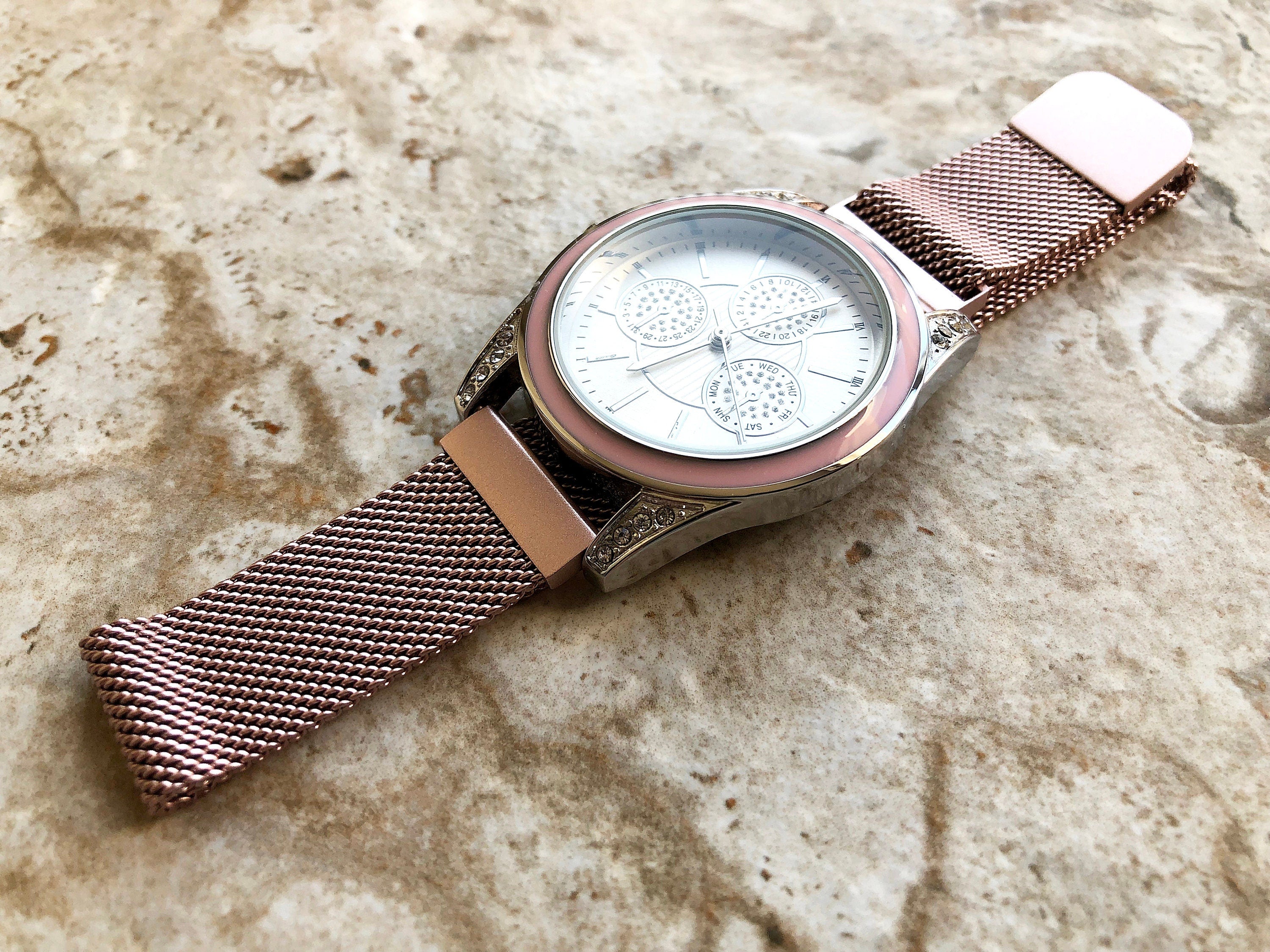 Garmin Pink Rose Gold Color Band for Forerunner 265S 255S Captain Marvel Rey Venu 3S 2S Vivoactive 4S Vivomove 3S St Steel Milanese -B18