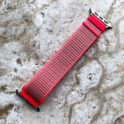 Apple Hot Pink Band Loop and Hook for iWatch Ultra 2 9 8 7 SE 6 5 4 3 2 1 Series 38mm 40 41 42mm 44mm 45mm 49mm Sport Strap Soft Nylon Weave