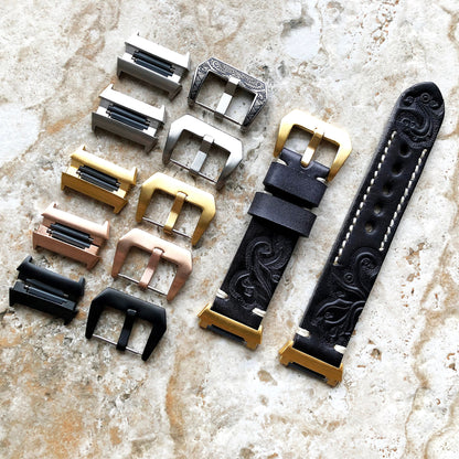 Fitbit Ionic Black Gray Tooled Embossed Handmade Leather Bracelet for Watch Band Strap with Quick Release Adapters Silver Rose Gold Black