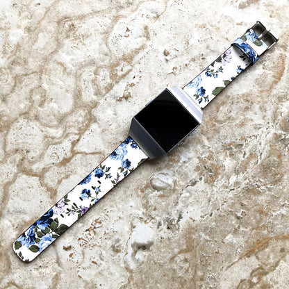 Fitbit Ionic Blue Floral FL-2 Soft Leather Band Strap for Watch Band Strap with Quick Release Adapters in Silver Rose Gold Black