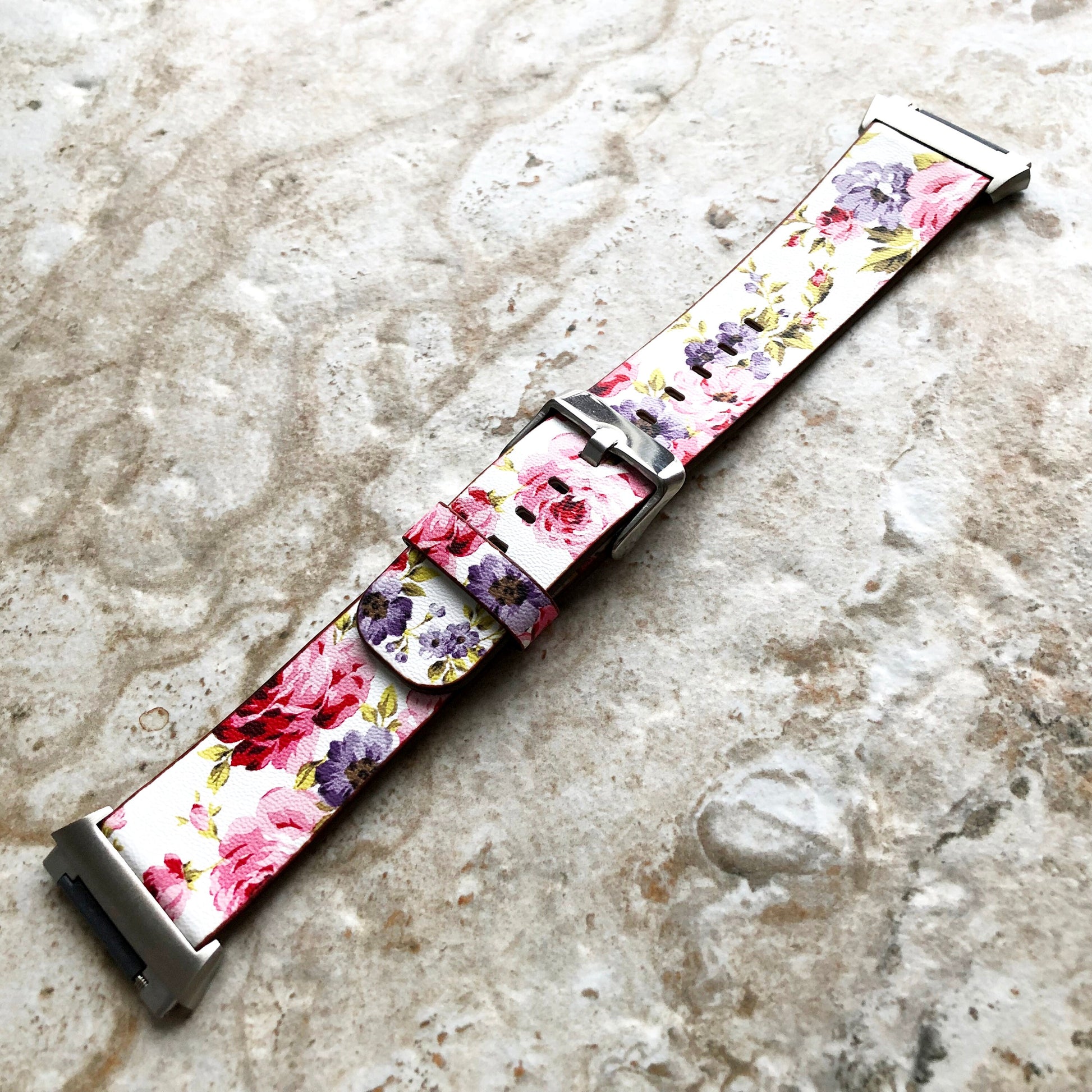 Fitbit Ionic Red Floral FL-3 Soft Leather Band Strap for Watch Band Strap with Quick Release Adapters in Silver Rose Gold Black