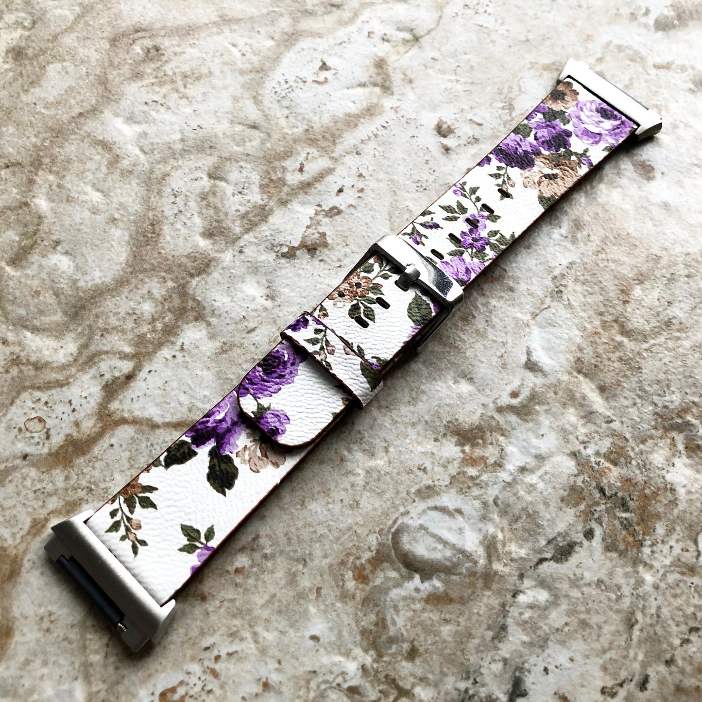 Fitbit Ionic Purple Floral FL-4 Soft Leather Band Strap for Watch Band Strap with Quick Release Adapters in Silver Rose Gold Black