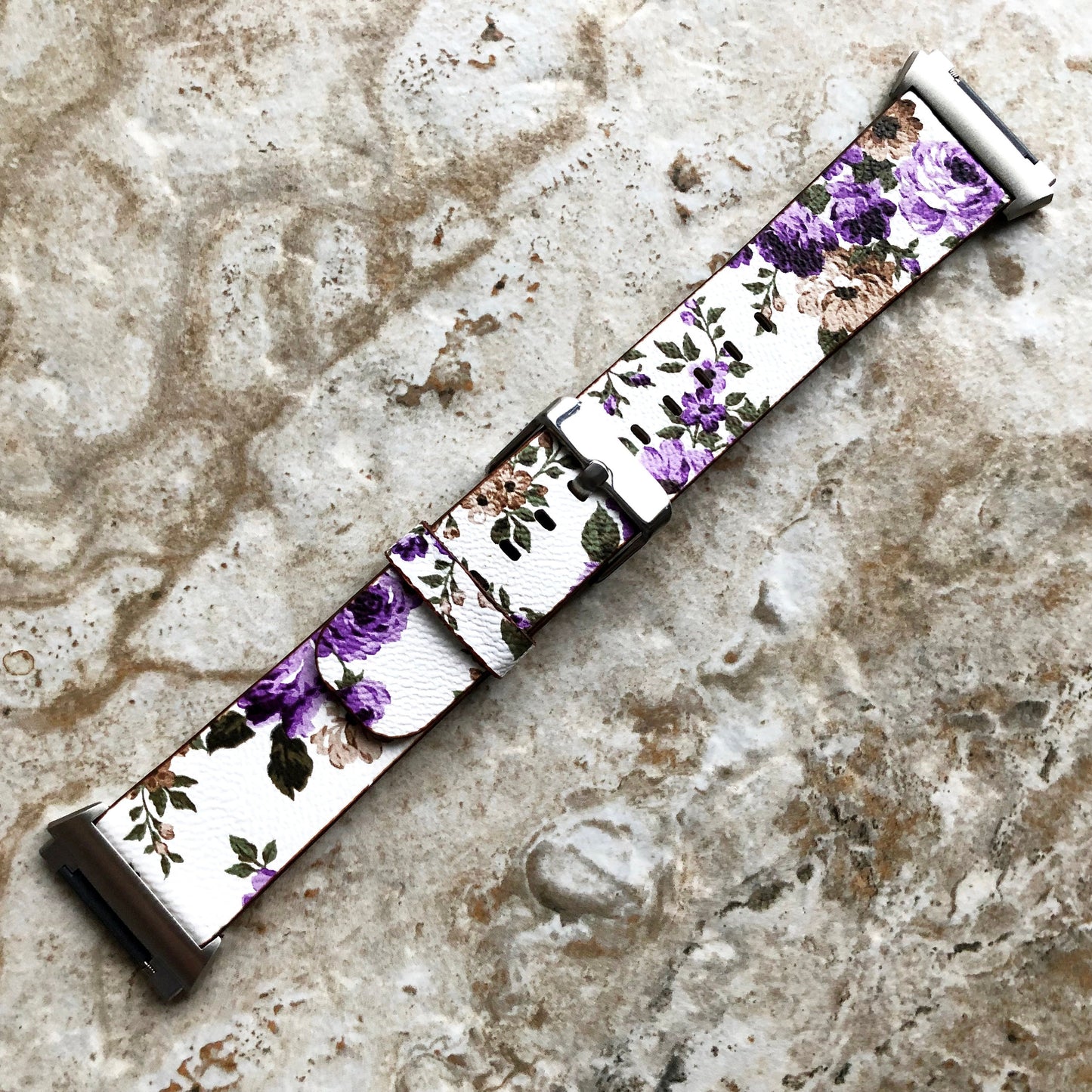 Fitbit Ionic Purple Floral FL-4 Soft Leather Band Strap for Watch Band Strap with Quick Release Adapters in Silver Rose Gold Black