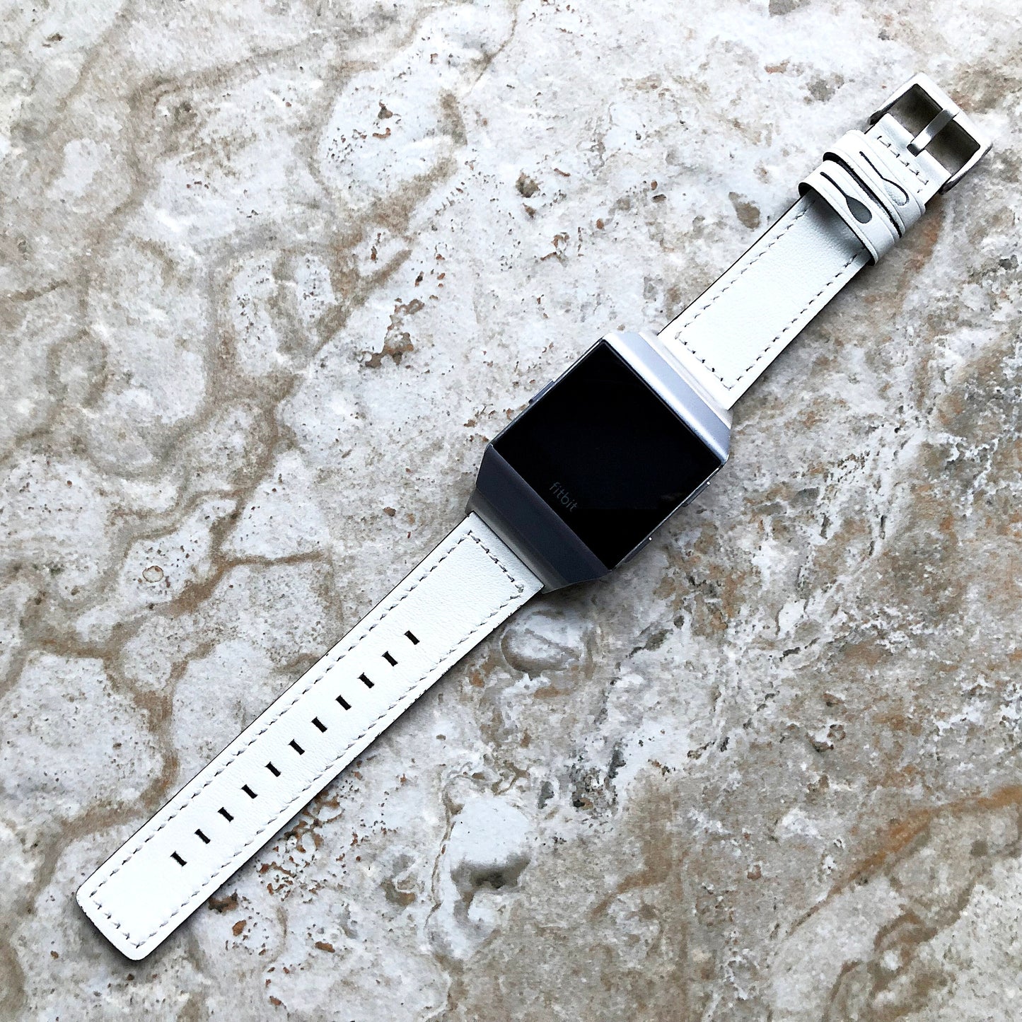 Fitbit Ionic White Color Soft Leather Band Strap with White Stitches for Watch Band Strap Quick Release Adapters in Silver Rose Gold Black