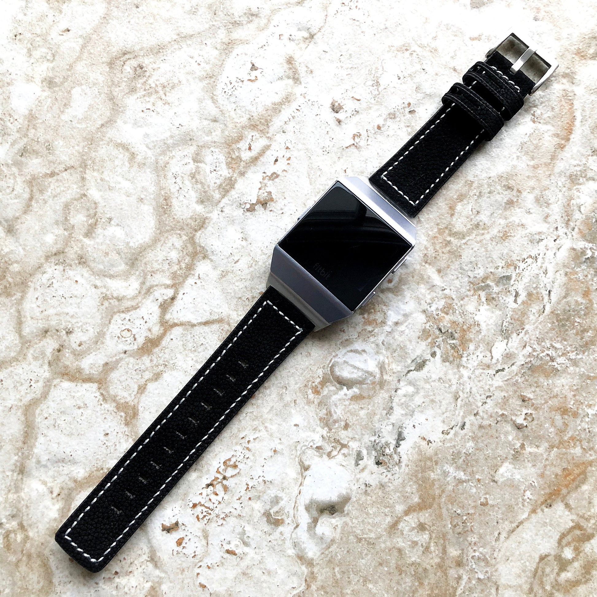 Fitbit Ionic Black Suede Soft Leather Band Strap with White Stitches for Watch Band Strap Quick Release Adapters in Silver Rose Gold Black