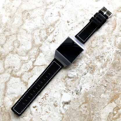 Fitbit Ionic Black Suede Soft Leather Band Strap with White Stitches for Watch Band Strap Quick Release Adapters in Silver Rose Gold Black