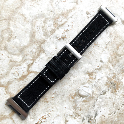 Fitbit Ionic Black Suede Soft Leather Band Strap with White Stitches for Watch Band Strap Quick Release Adapters in Silver Rose Gold Black