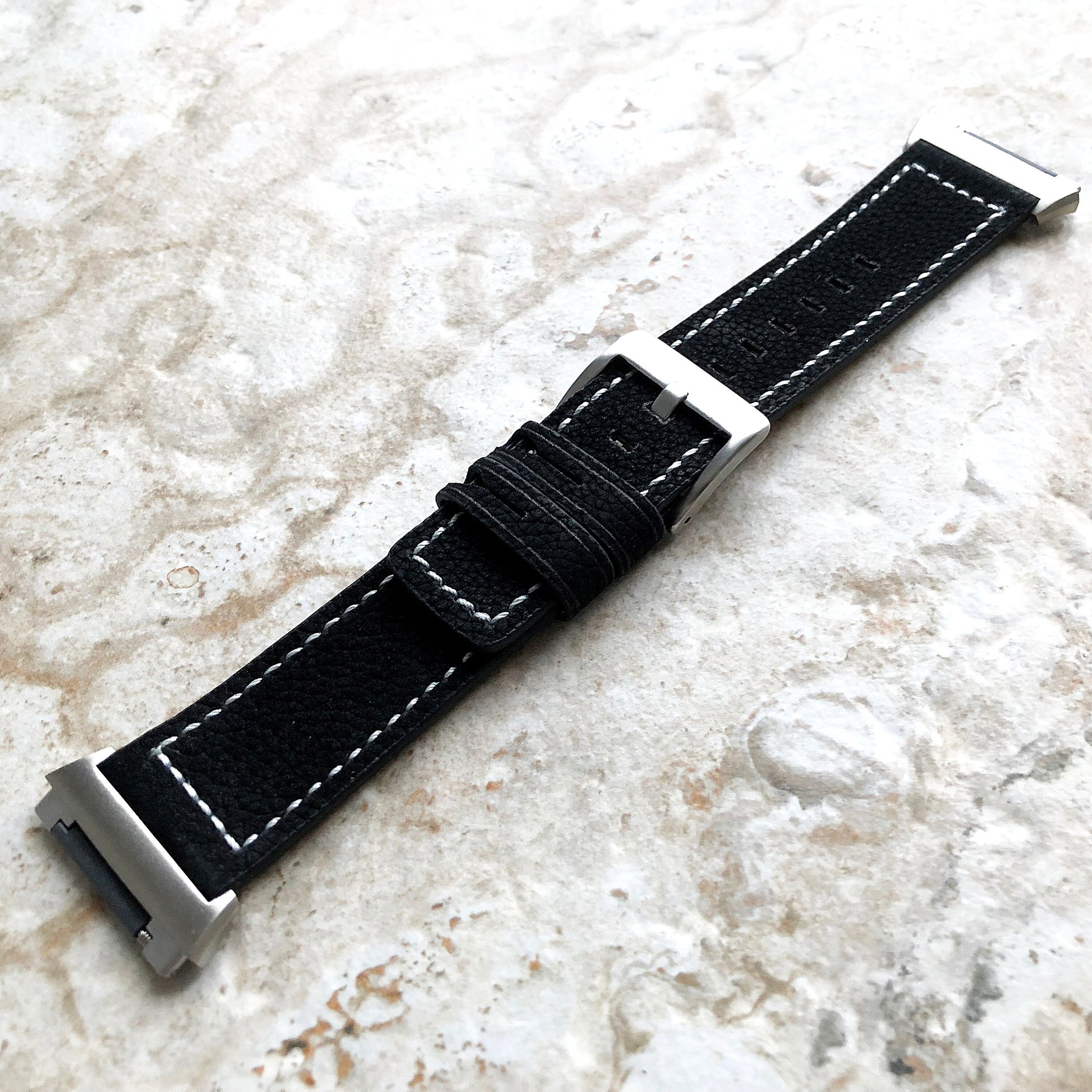 Fitbit Ionic Black Suede Soft Leather Band Strap with White Stitches for Watch Band Strap Quick Release Adapters in Silver Rose Gold Black