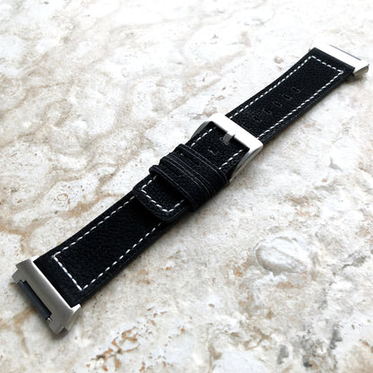 Fitbit Ionic Black Suede Soft Leather Band Strap with White Stitches for Watch Band Strap Quick Release Adapters in Silver Rose Gold Black