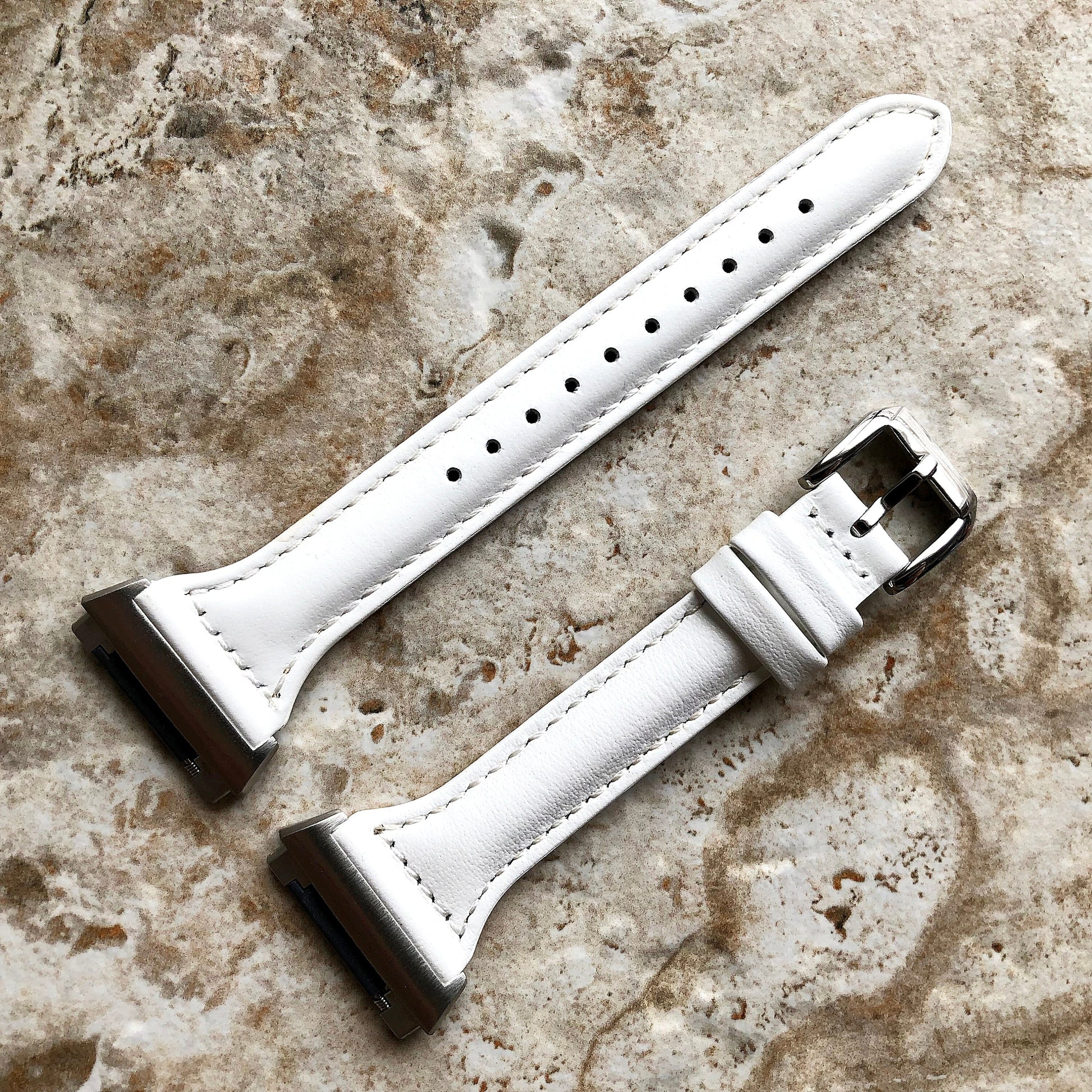 Fitbit Ionic White Color Slim Elegant Soft Leather Band Strap Bracelet for Smartwatch Quick Release Adapters in Silver Rose Gold Black