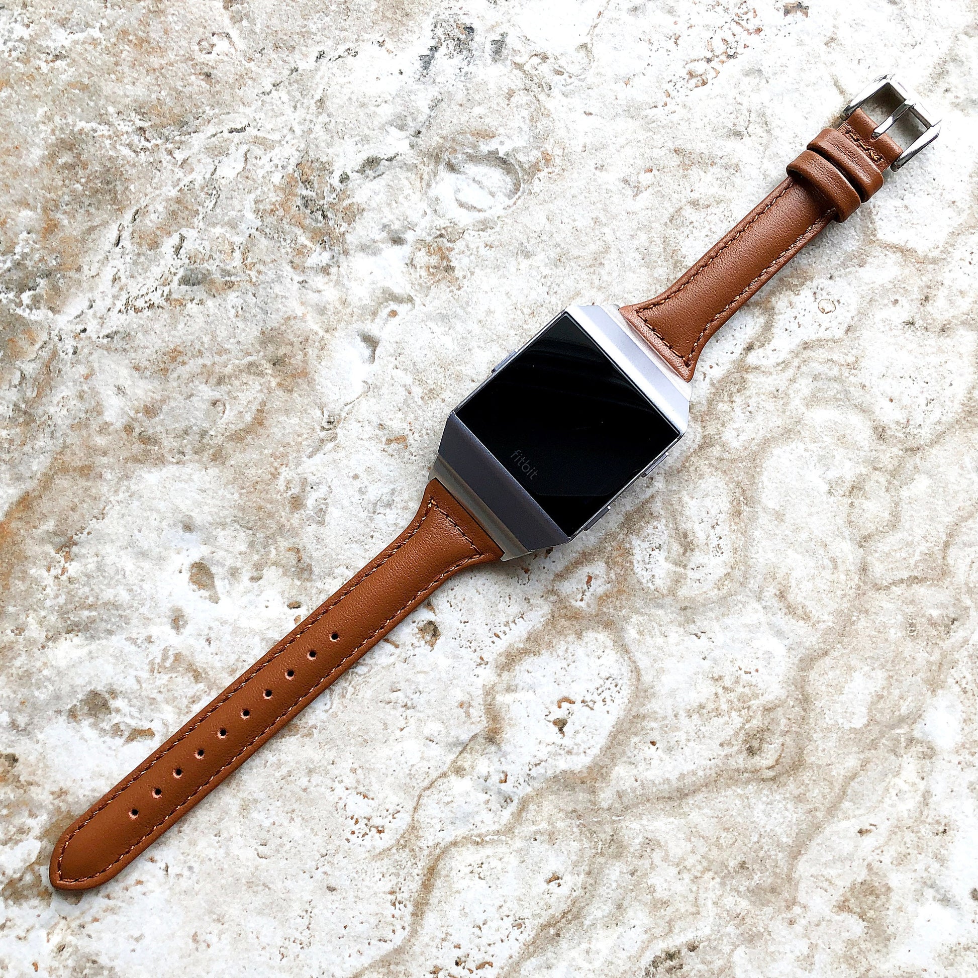 Fitbit Ionic Brown Color Slim Elegant Soft Leather Band Strap Bracelet for Smartwatch Quick Release Adapters in Silver Rose Gold Black
