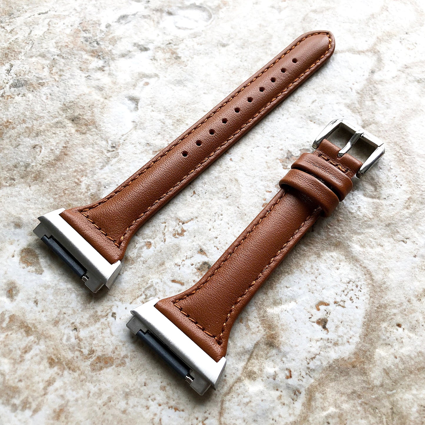 Fitbit Ionic Brown Color Slim Elegant Soft Leather Band Strap Bracelet for Smartwatch Quick Release Adapters in Silver Rose Gold Black