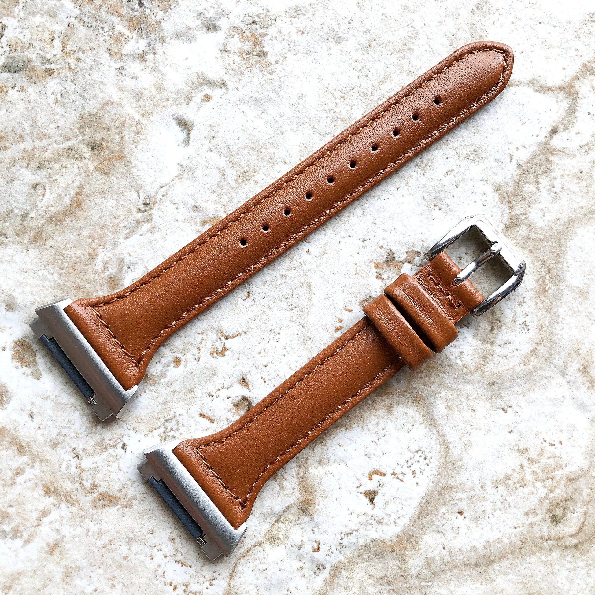 Fitbit Ionic Brown Color Slim Elegant Soft Leather Band Strap Bracelet for Smartwatch Quick Release Adapters in Silver Rose Gold Black
