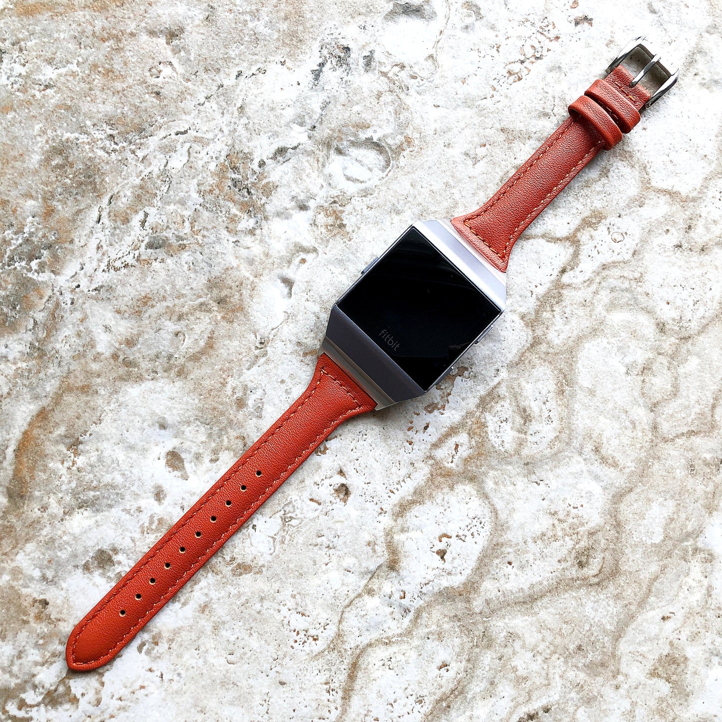 Fitbit Ionic Dark Orange Color Slim Elegant Soft Leather Band Strap Bracelet for Smartwatch Quick Release Adapters in Silver Rose Gold Black