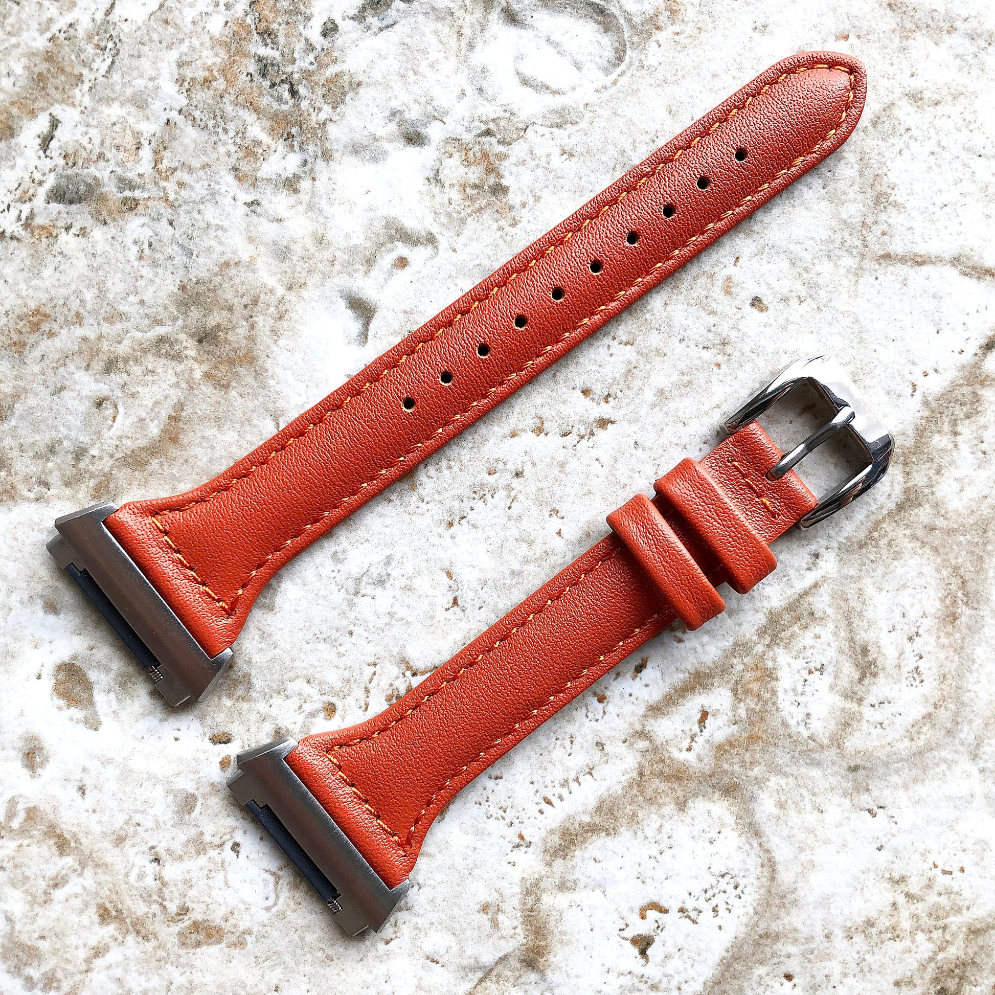 Fitbit Ionic Dark Orange Color Slim Elegant Soft Leather Band Strap Bracelet for Smartwatch Quick Release Adapters in Silver Rose Gold Black