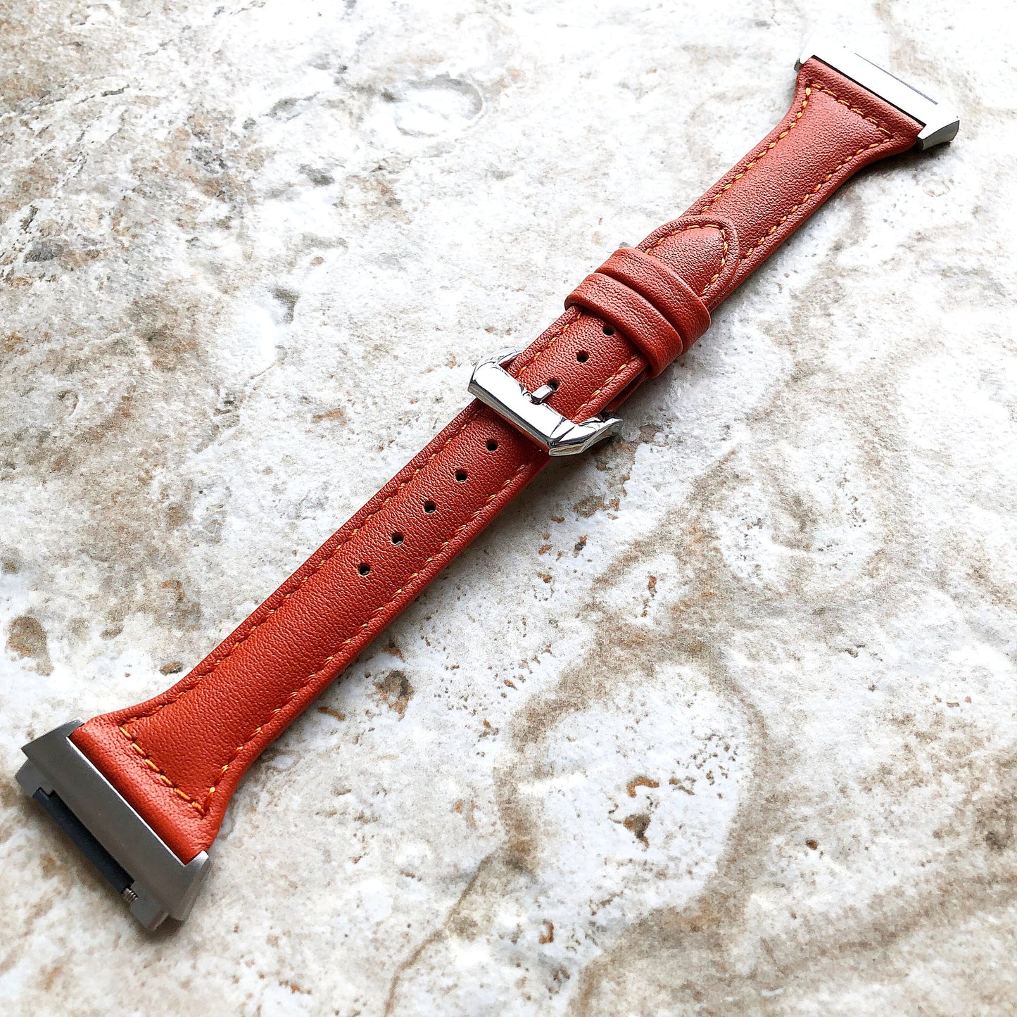Fitbit Ionic Dark Orange Color Slim Elegant Soft Leather Band Strap Bracelet for Smartwatch Quick Release Adapters in Silver Rose Gold Black
