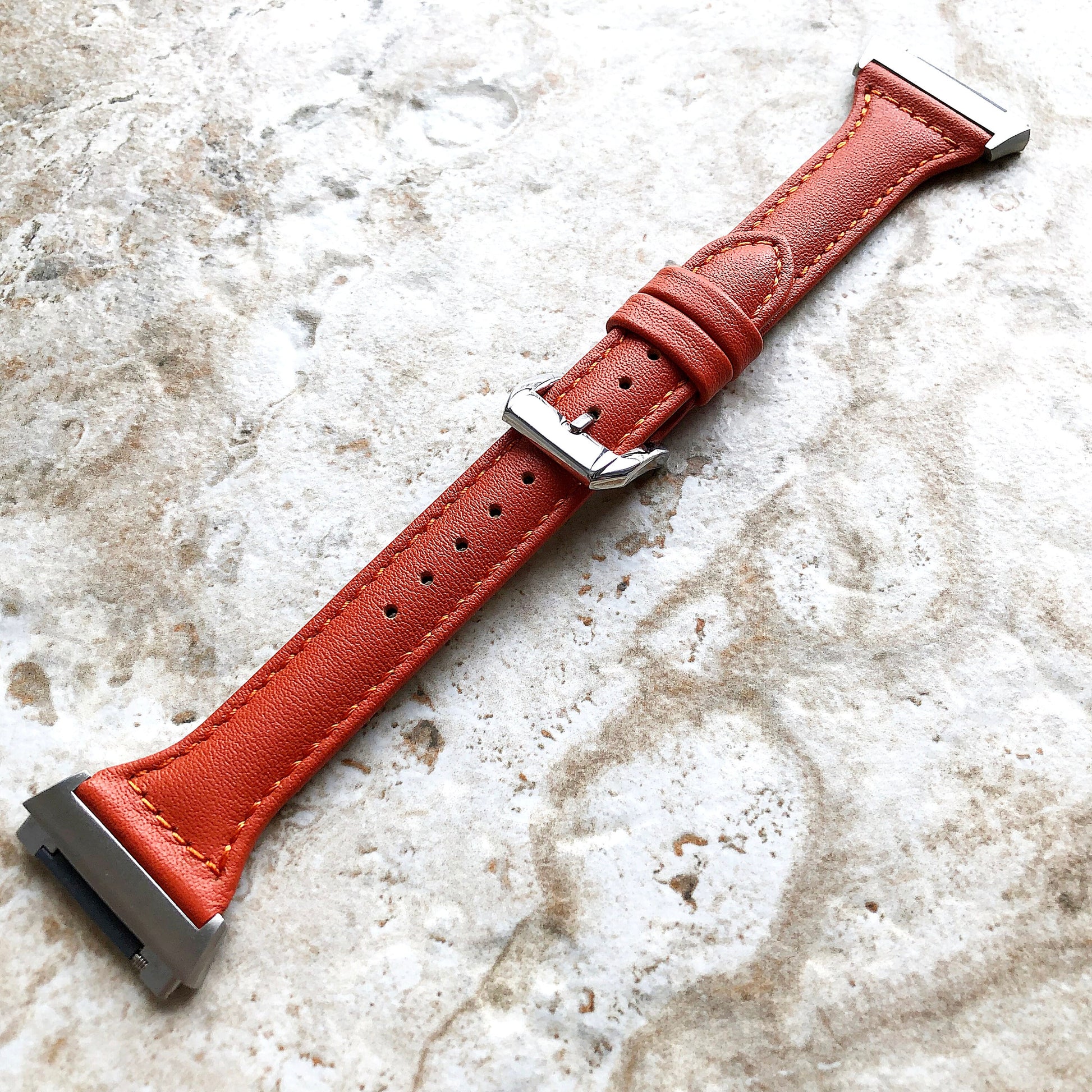 Fitbit Ionic Dark Orange Color Slim Elegant Soft Leather Band Strap Bracelet for Smartwatch Quick Release Adapters in Silver Rose Gold Black