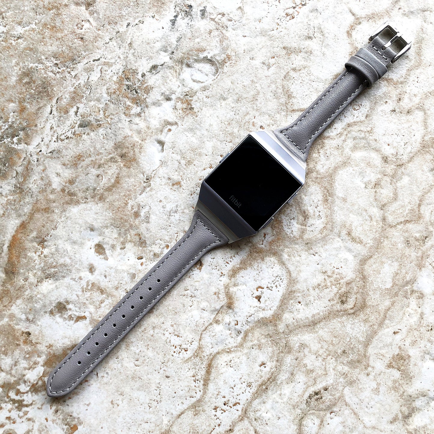 Fitbit Ionic Gray Color Slim Elegant Soft Leather Band Strap Bracelet for Smartwatch Quick Release Adapters in Silver Rose Gold Black