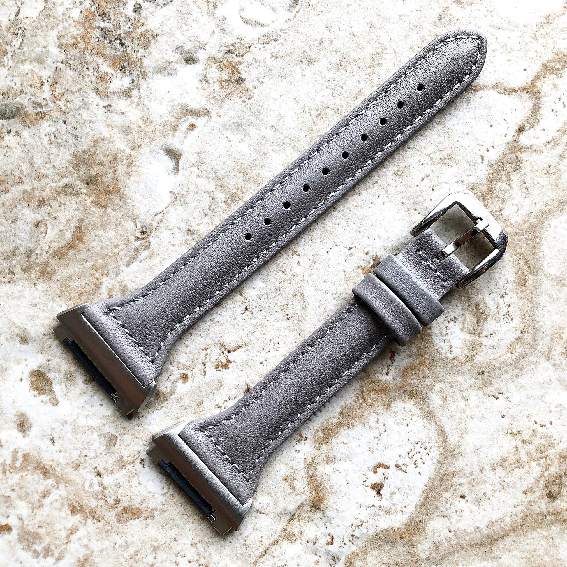 Fitbit Ionic Gray Color Slim Elegant Soft Leather Band Strap Bracelet for Smartwatch Quick Release Adapters in Silver Rose Gold Black