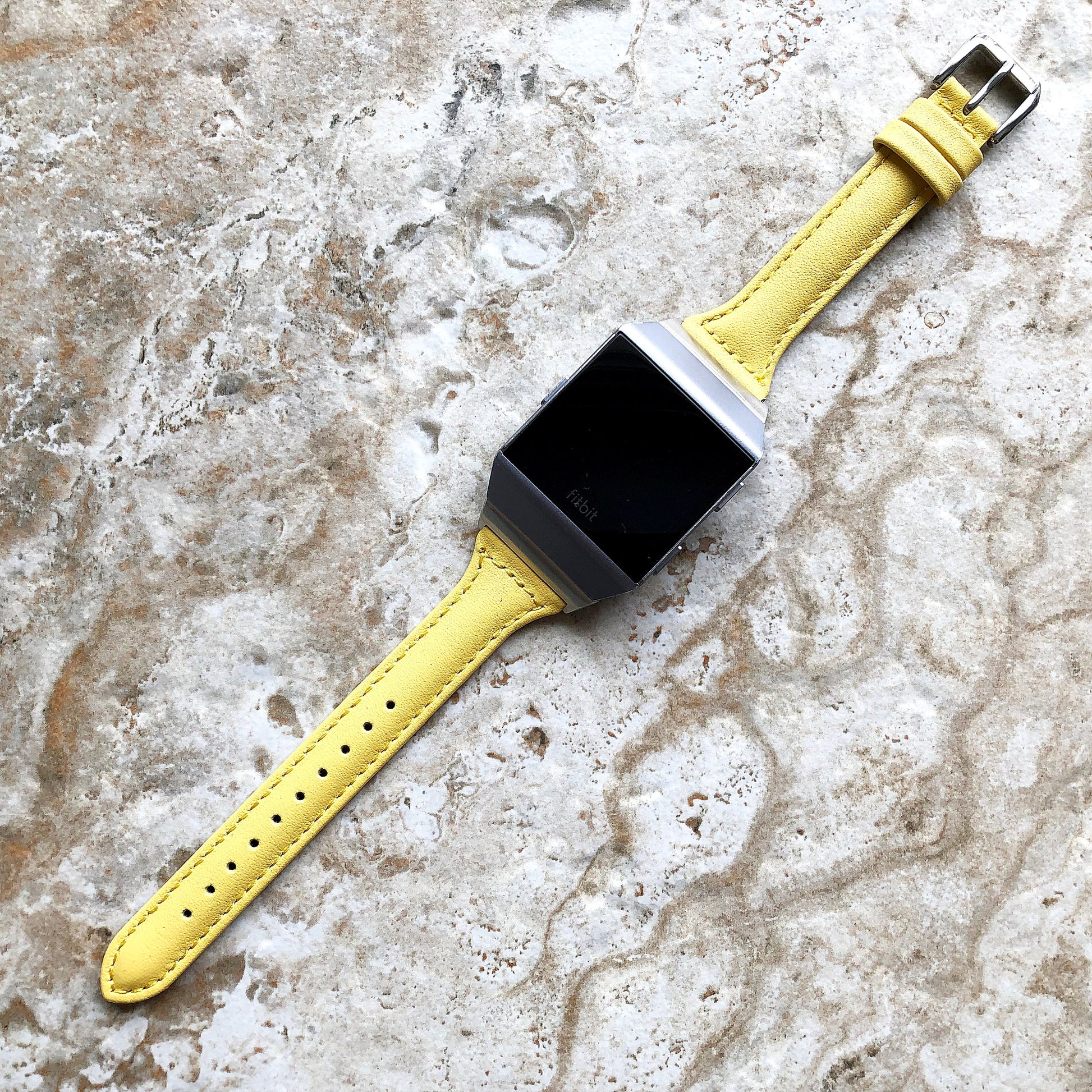 Fitbit Ionic Yellow Color Slim Elegant Soft Leather Band Strap Bracelet for Smartwatch Quick Release Adapters in Silver Rose Gold Black