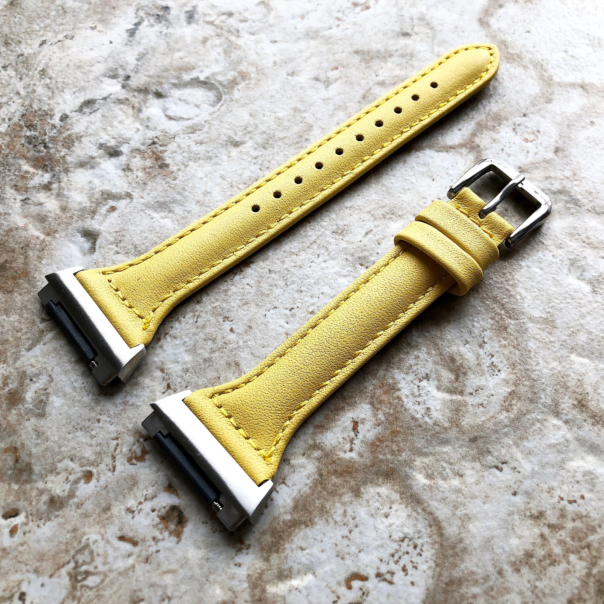 Fitbit Ionic Yellow Color Slim Elegant Soft Leather Band Strap Bracelet for Smartwatch Quick Release Adapters in Silver Rose Gold Black