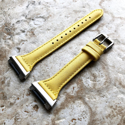 Fitbit Ionic Yellow Color Slim Elegant Soft Leather Band Strap Bracelet for Smartwatch Quick Release Adapters in Silver Rose Gold Black