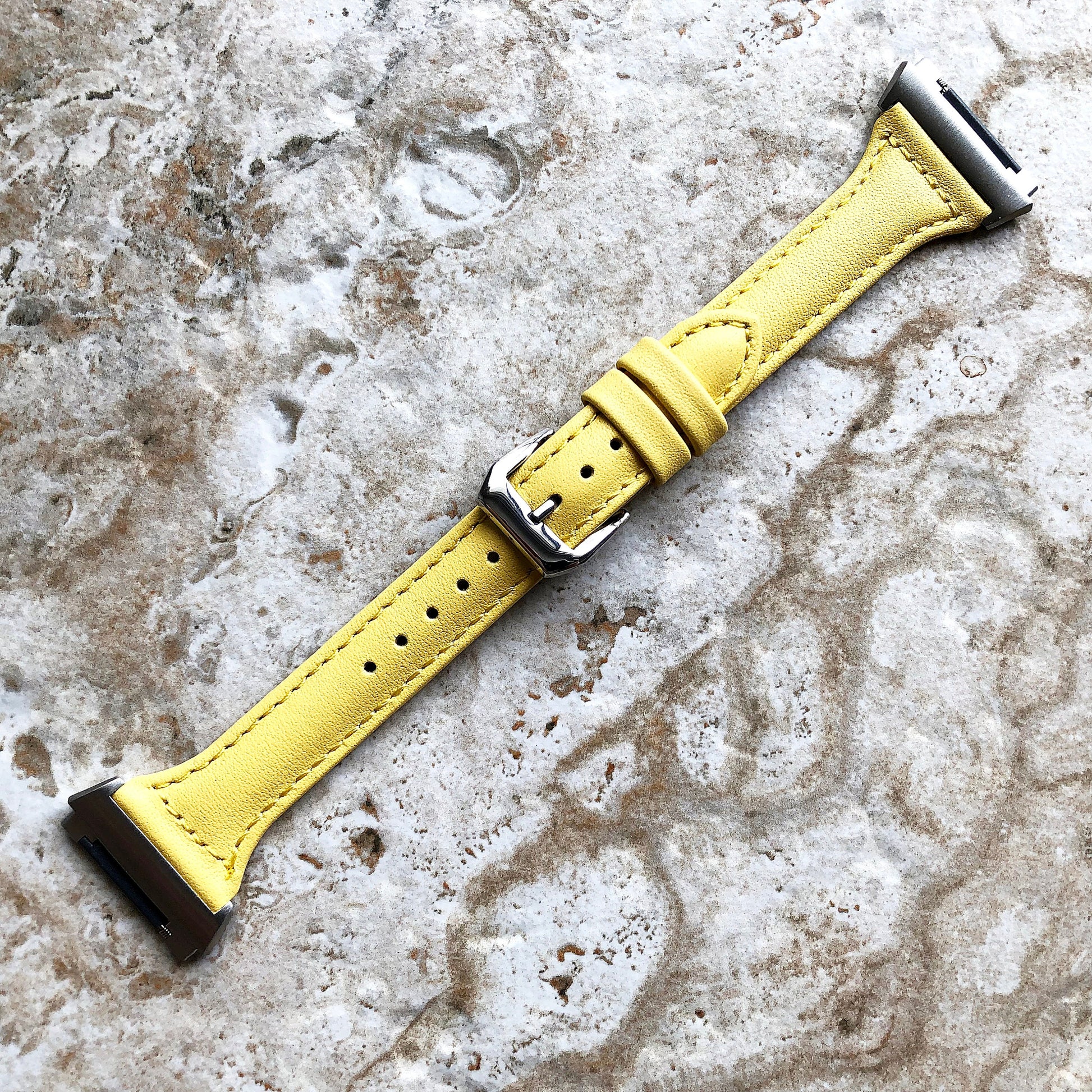 Fitbit Ionic Yellow Color Slim Elegant Soft Leather Band Strap Bracelet for Smartwatch Quick Release Adapters in Silver Rose Gold Black
