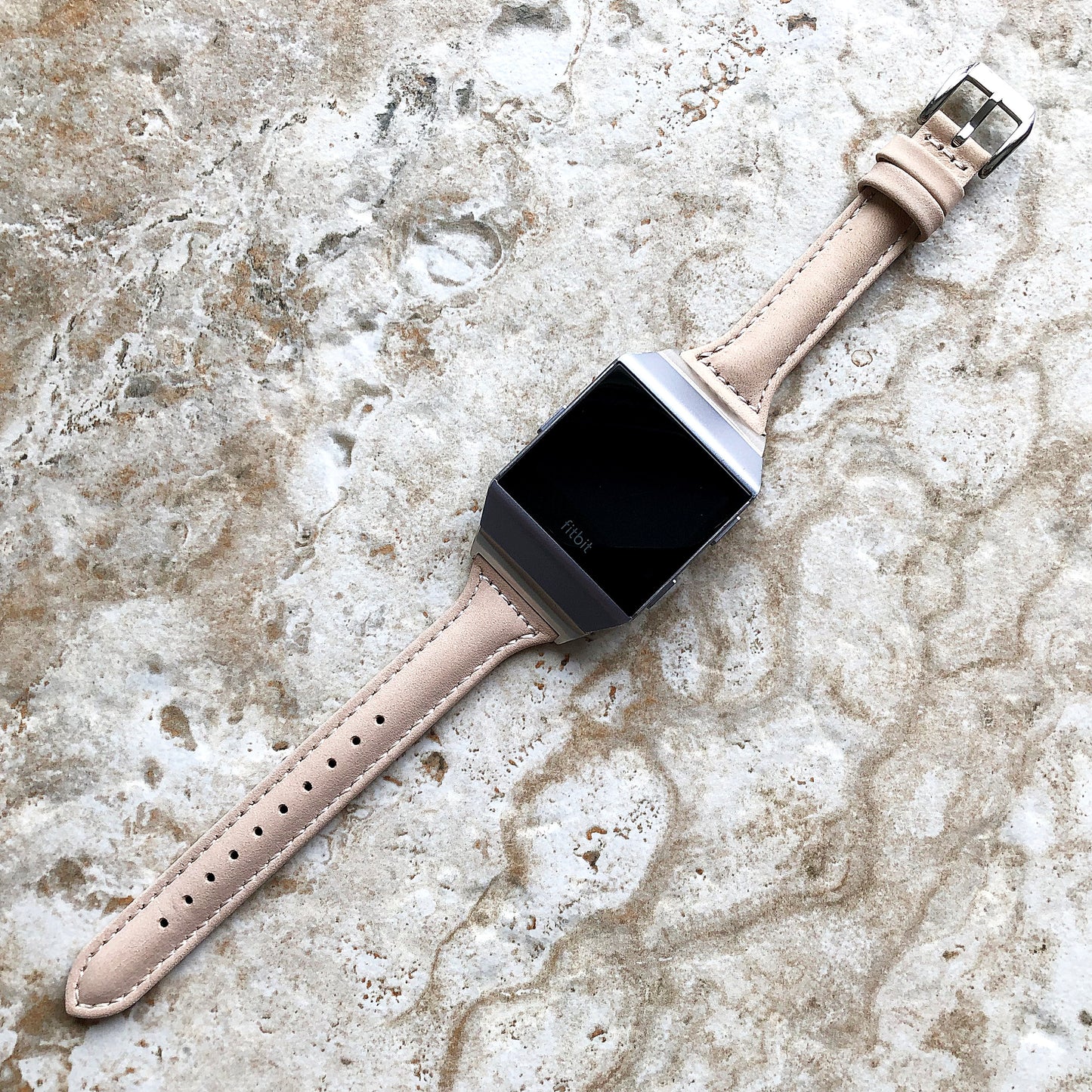 Fitbit Ionic Beige Modern Slim Elegant Soft Leather Band Strap Bracelet for Smartwatch Quick Release Adapters in Silver Rose Gold Black